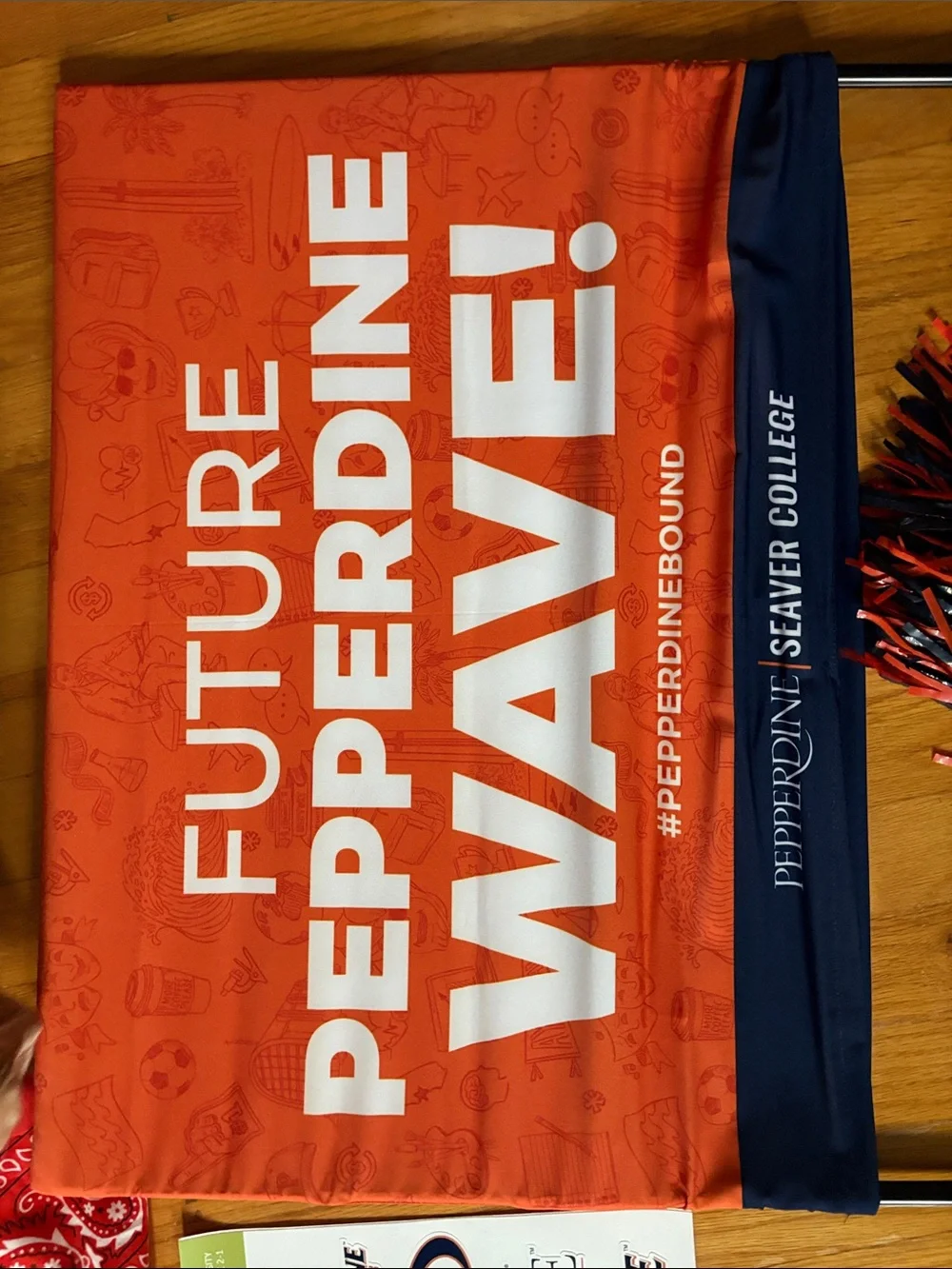 Pepperdine Waves Stickers, Yard sign, Cheering pom, and Bandanas